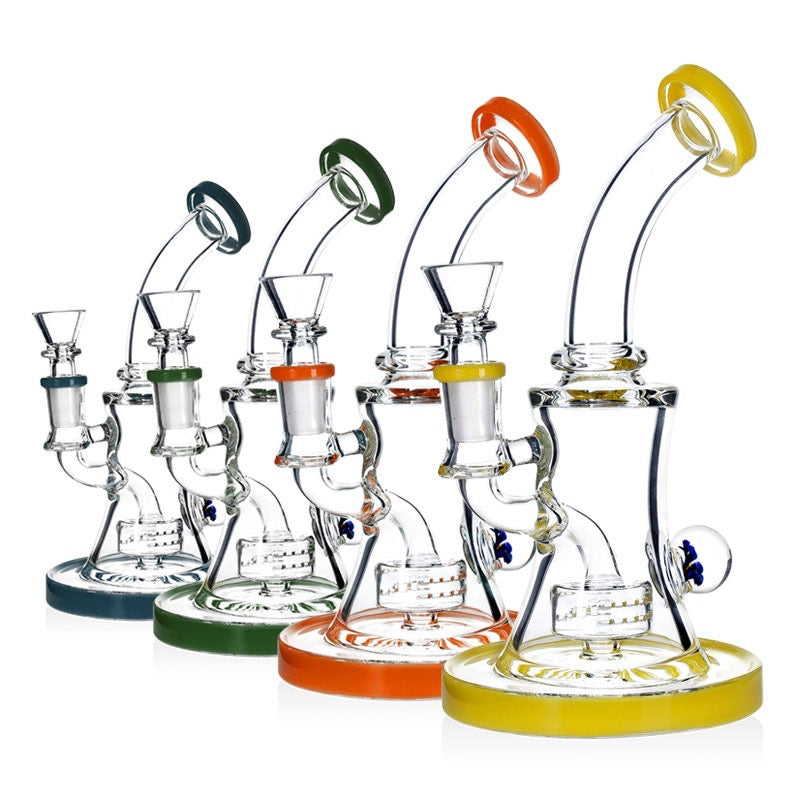 Glass Head Showerhead Perc Bong | Blue Flower Decal | 9 Inch