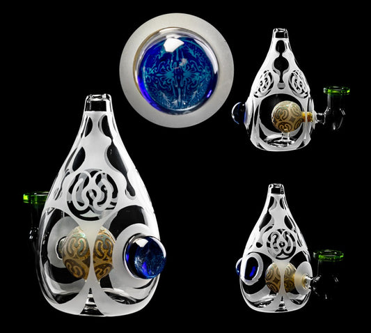 Glass Head Etched Glass Dab Rig Orb Perc | 14.5 mm