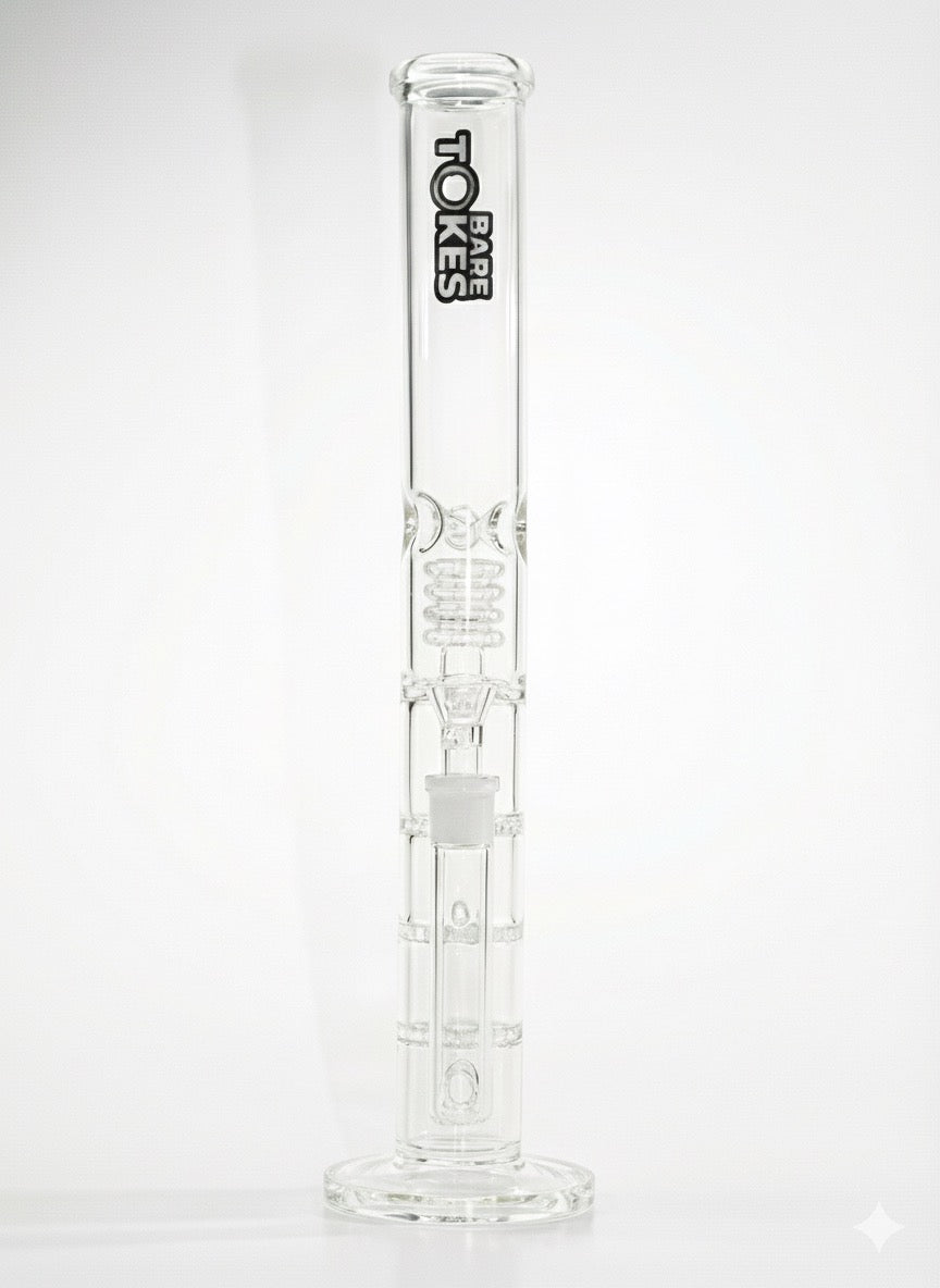 Bare Tokes Triple Honeycomb Perc Straight Tube Bong | 18 inch