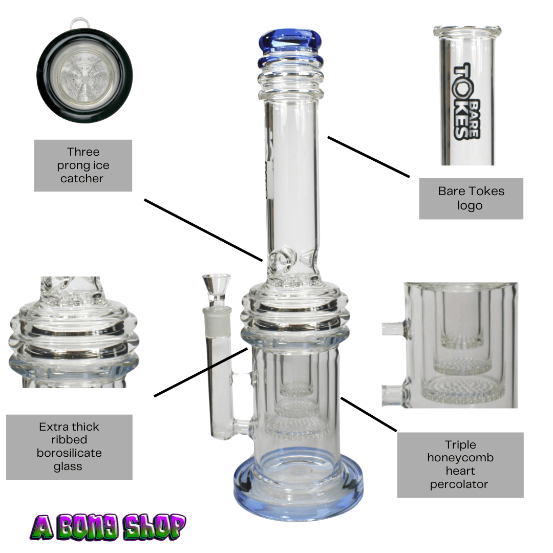 Bare Tokes 18inch Triple Heart Perc - A Bong Shop