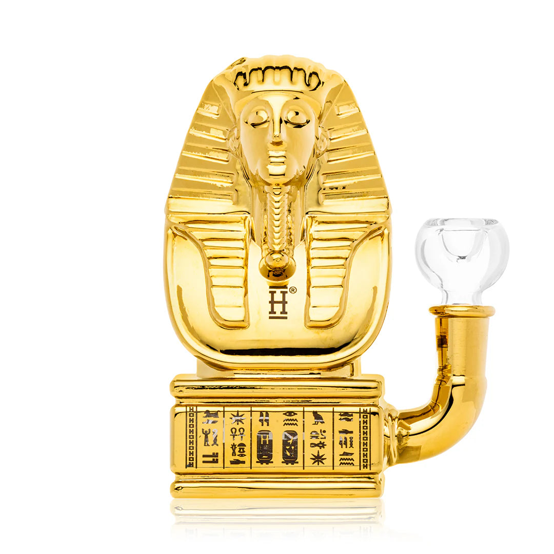 Hemper Ancient Egypt 5.7 Inch Inline Perc Glass Bong 14.5 mm Gold Pharaoh Design