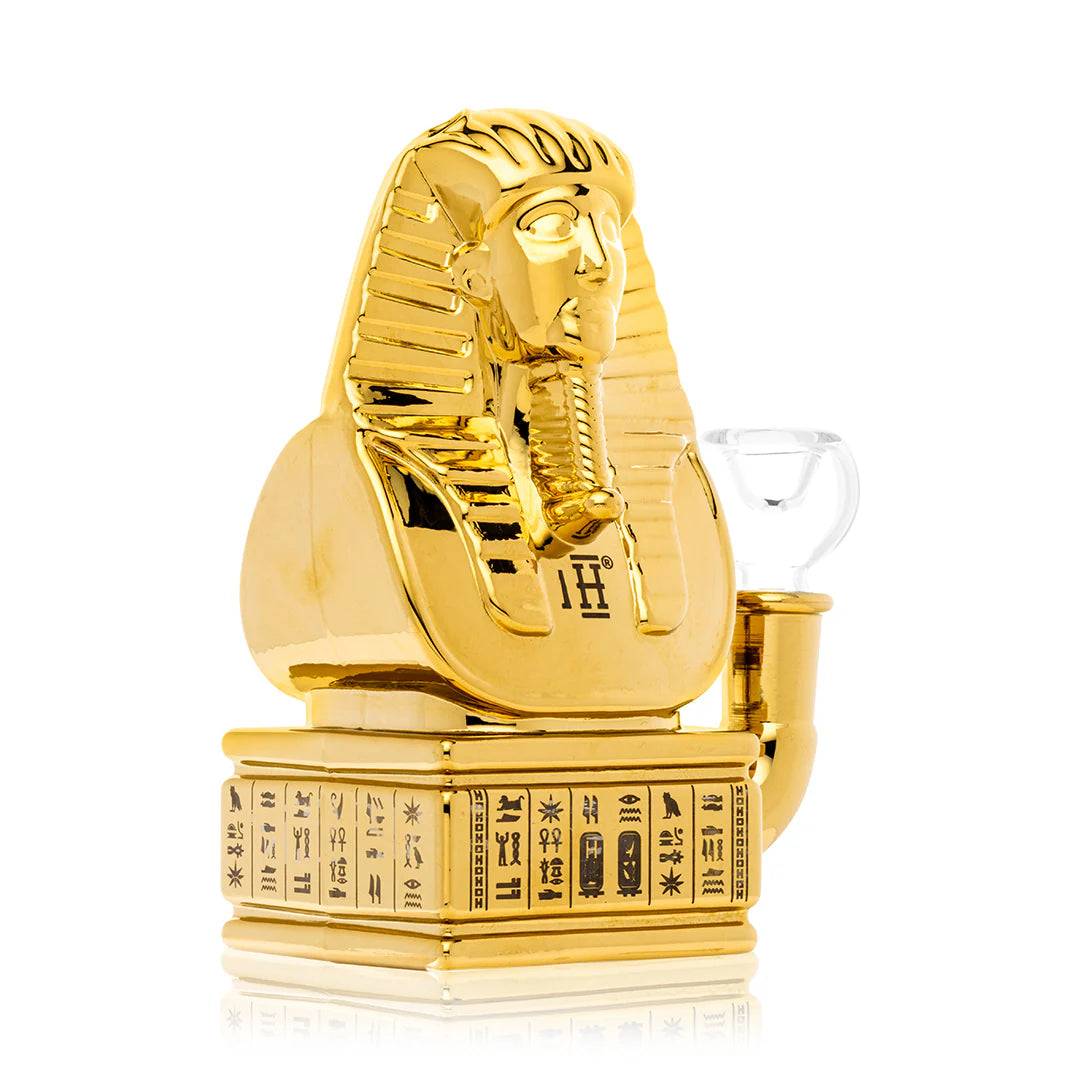 Hemper Ancient Egypt 5.7 Inch Inline Perc Glass Bong 14.5 mm Gold Pharaoh Design