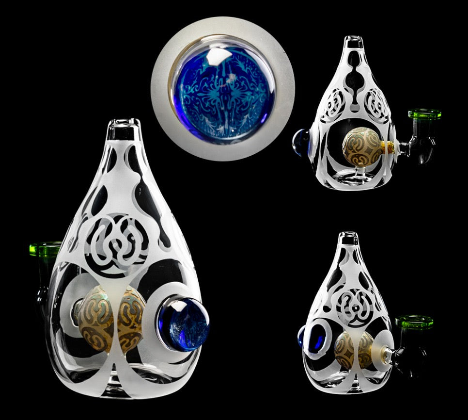 Glass Head Etched Glass Dab Rig Orb Perc | 14.5 mm