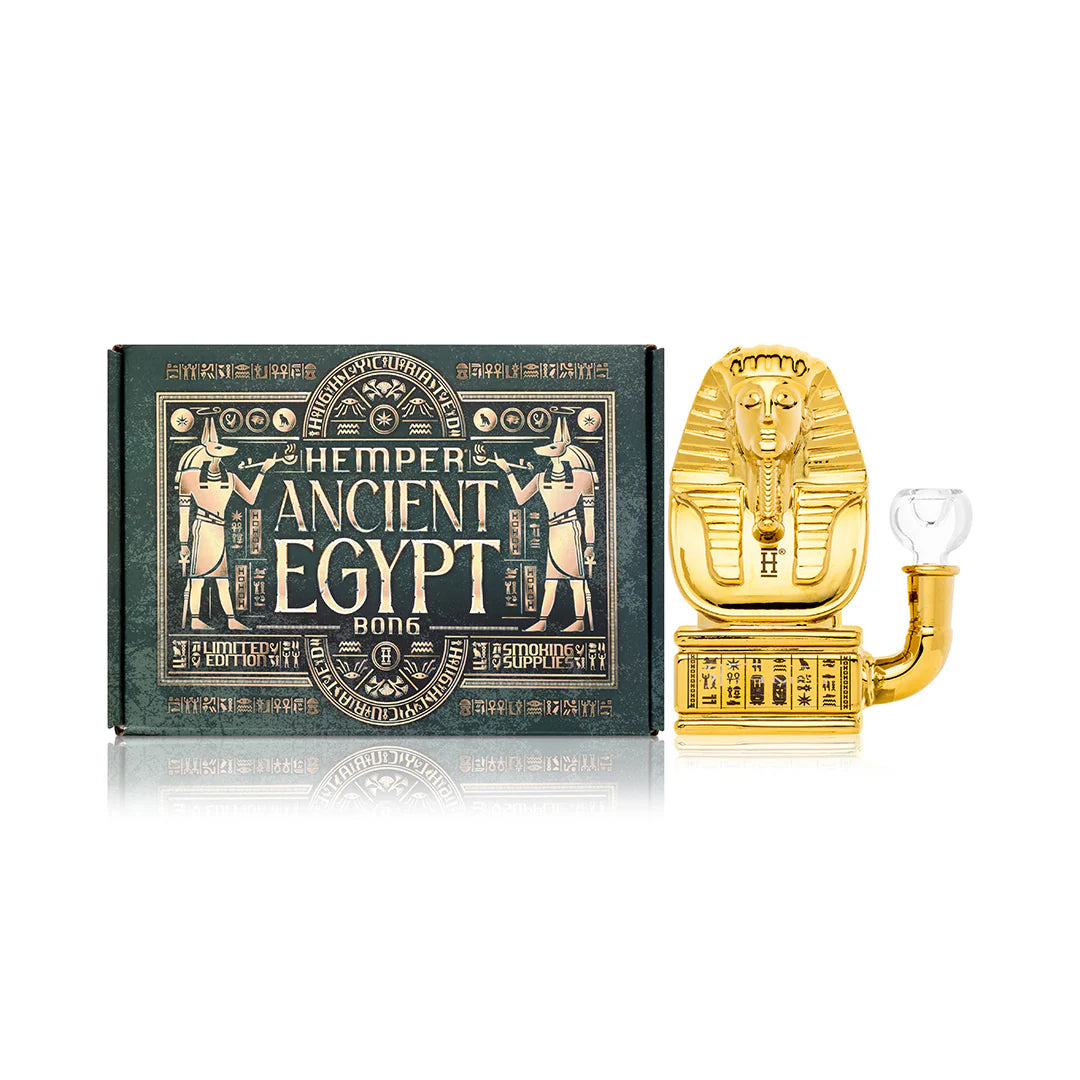 Hemper Ancient Egypt 5.7 Inch Inline Perc Glass Bong 14.5 mm Gold Pharaoh Design