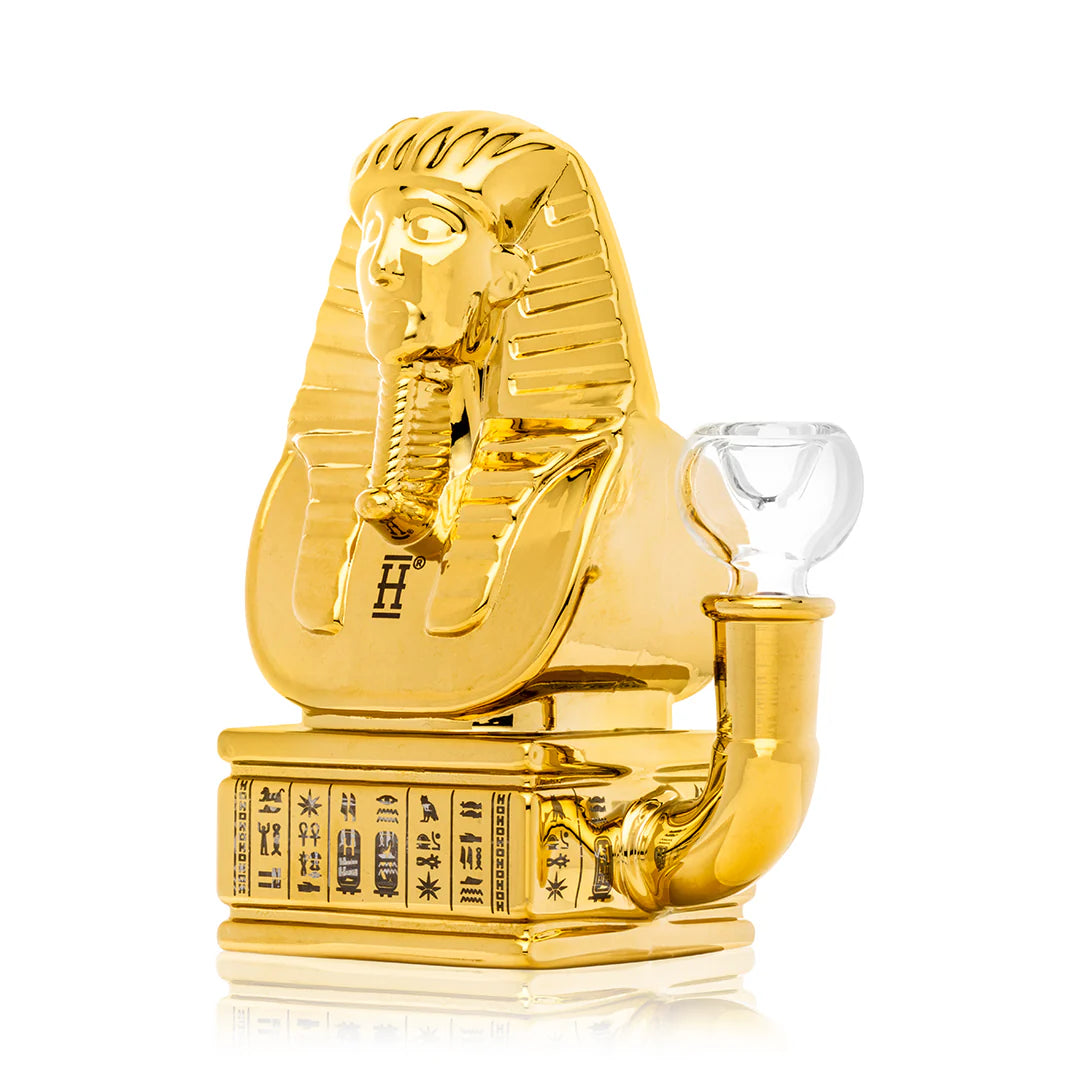 Hemper Ancient Egypt 5.7 Inch Inline Perc Glass Bong 14.5 mm Gold Pharaoh Design