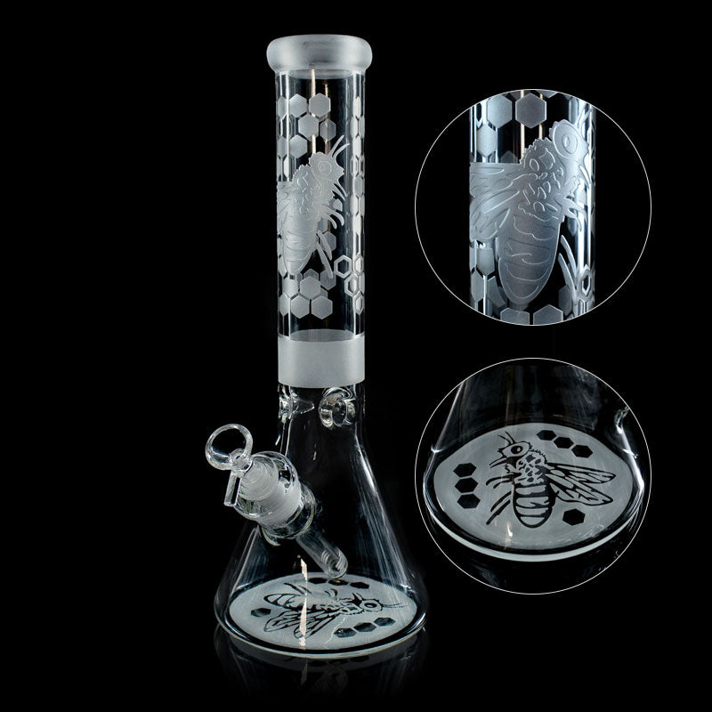 Sandblasted Honeybee Beaker Bong | 14inch