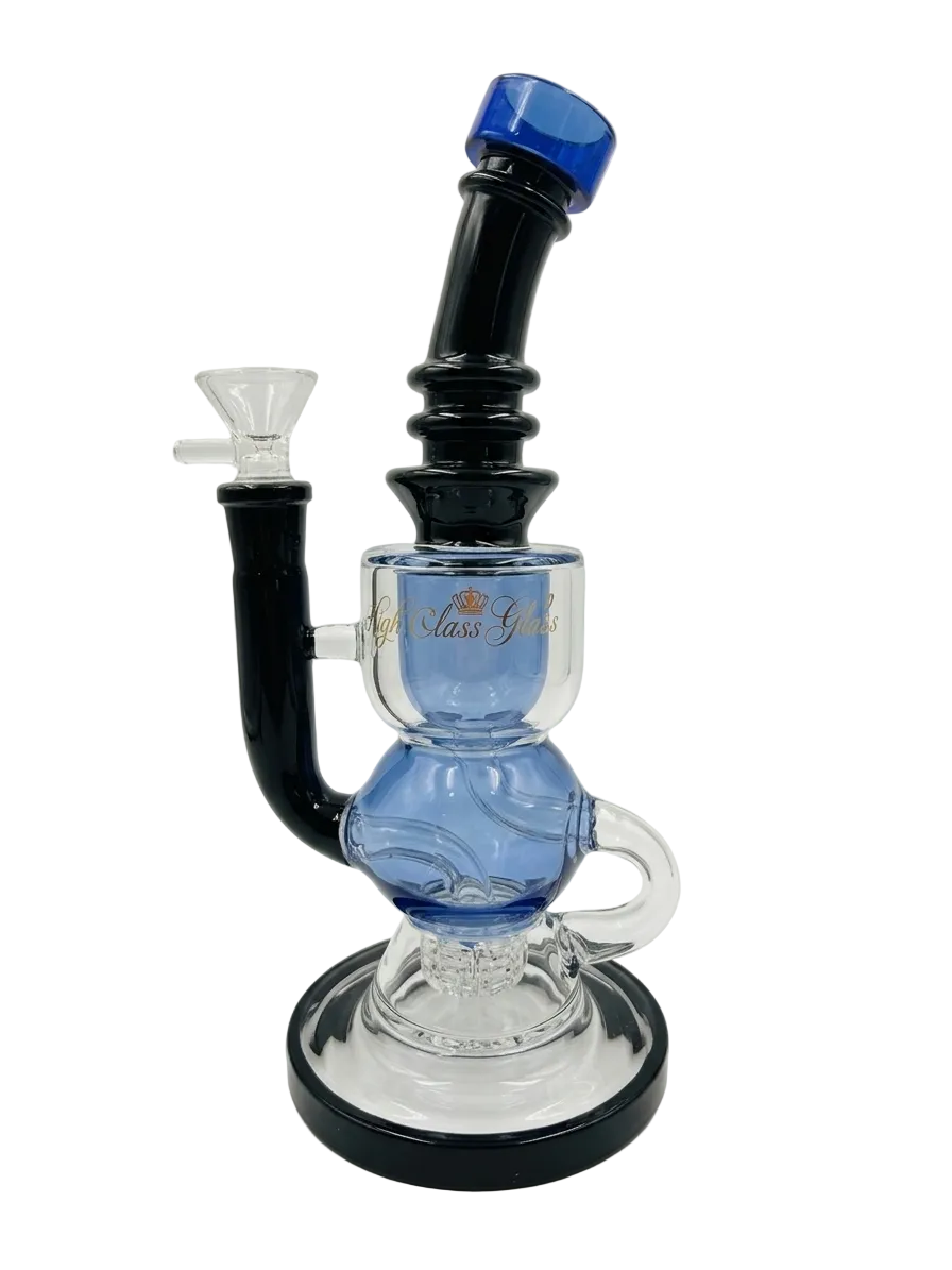 9 Inch High Class Glass Dual Chamber Recycler Perc Glass Bong 14.5mm