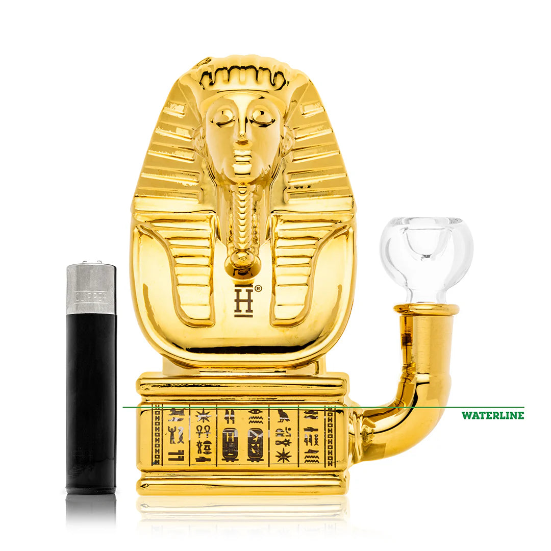 Hemper Ancient Egypt 5.7 Inch Inline Perc Glass Bong 14.5 mm Gold Pharaoh Design