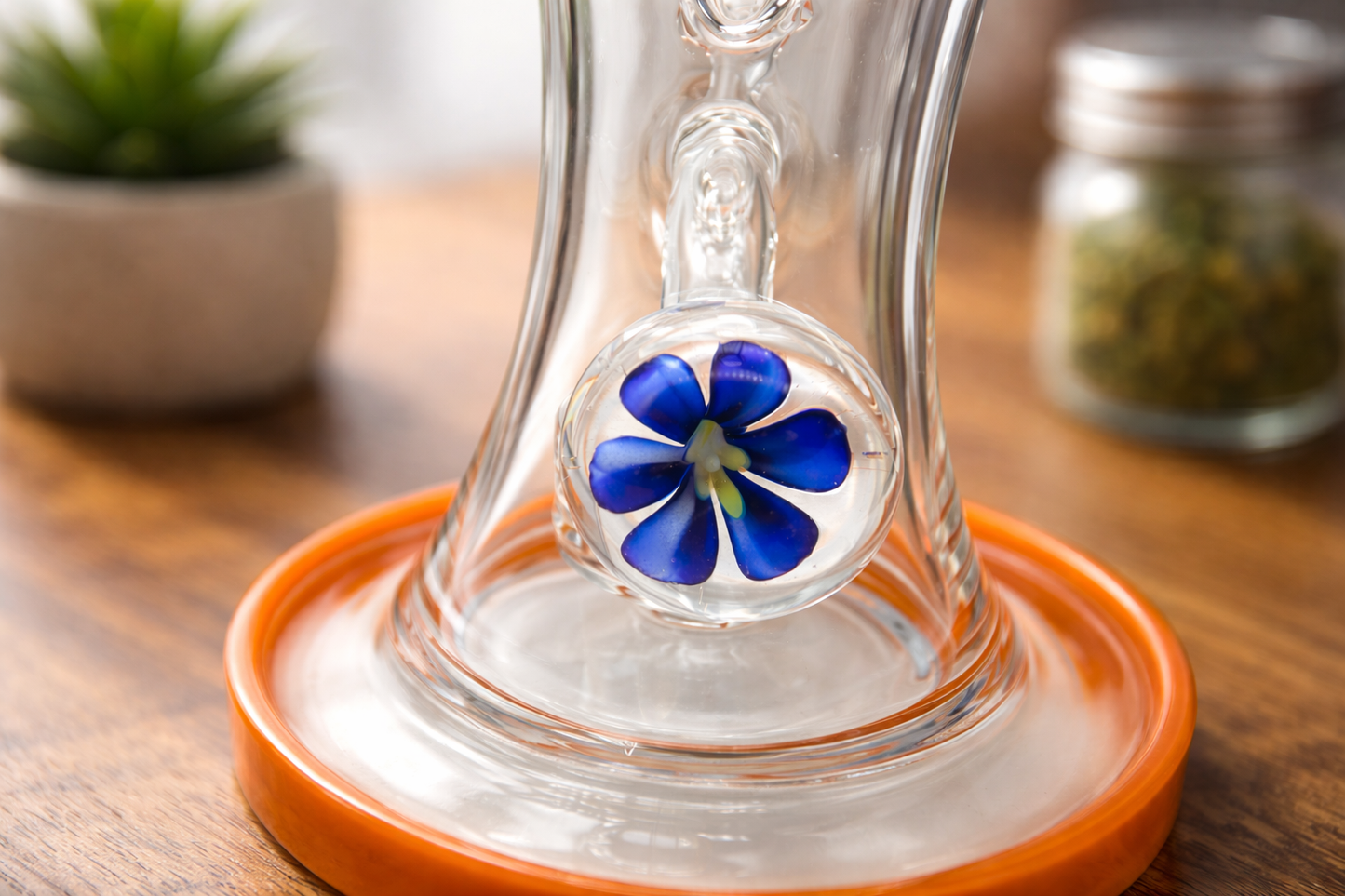 Glass Head Showerhead Perc Bong | Blue Flower Decal | 9 Inch