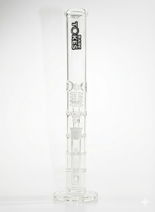 Bare Tokes Triple Honeycomb Perc Straight Tube Bong | 18 inch