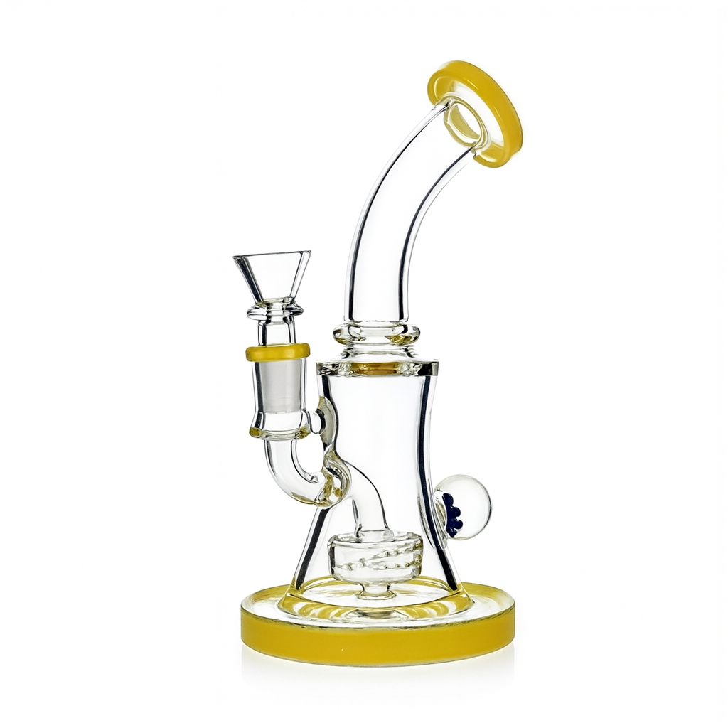 Glass Head Showerhead Perc Bong | Blue Flower Decal | 9 Inch