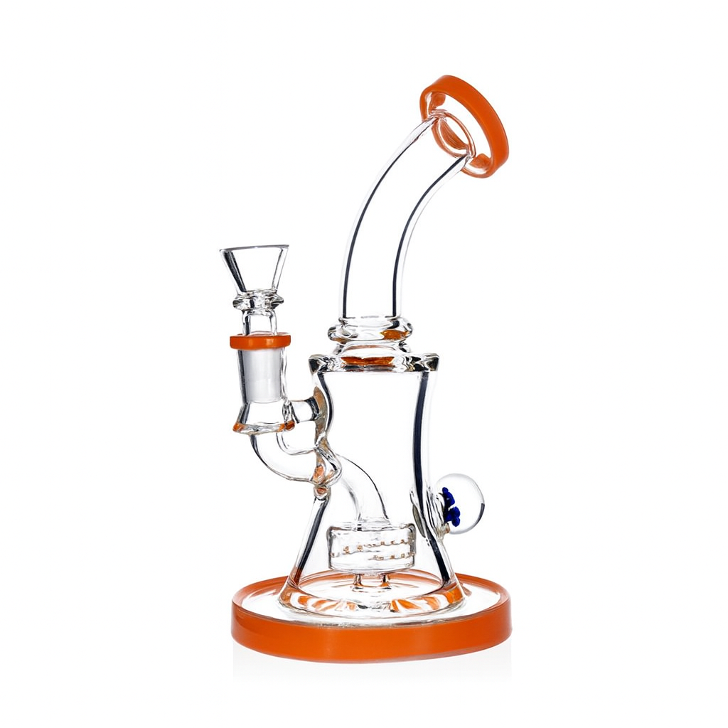Glass Head Showerhead Perc Bong | Blue Flower Decal | 9 Inch