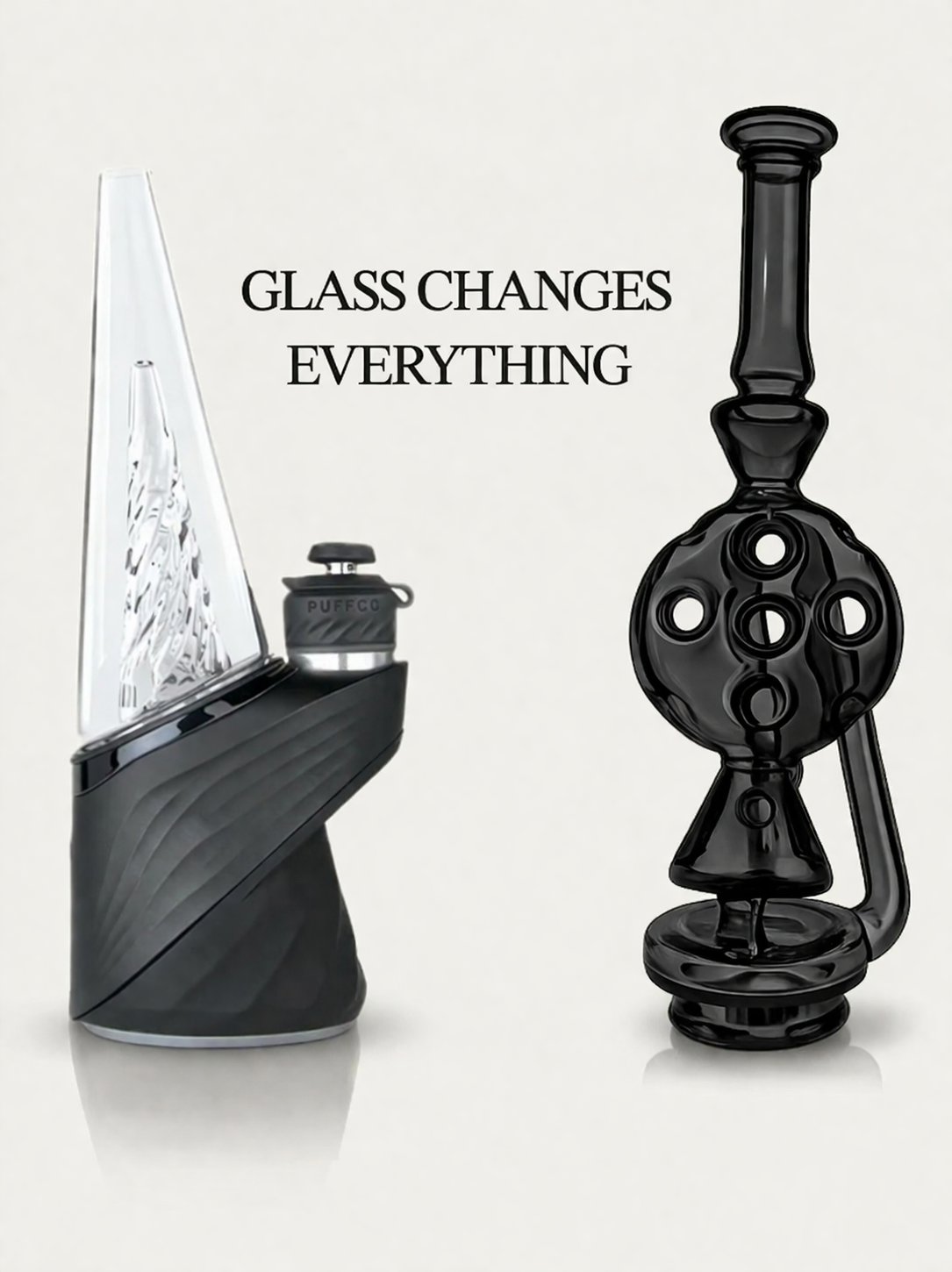 Glass bong and puffco vaporiser on clean background, shop glass bongs UK mobile banner
