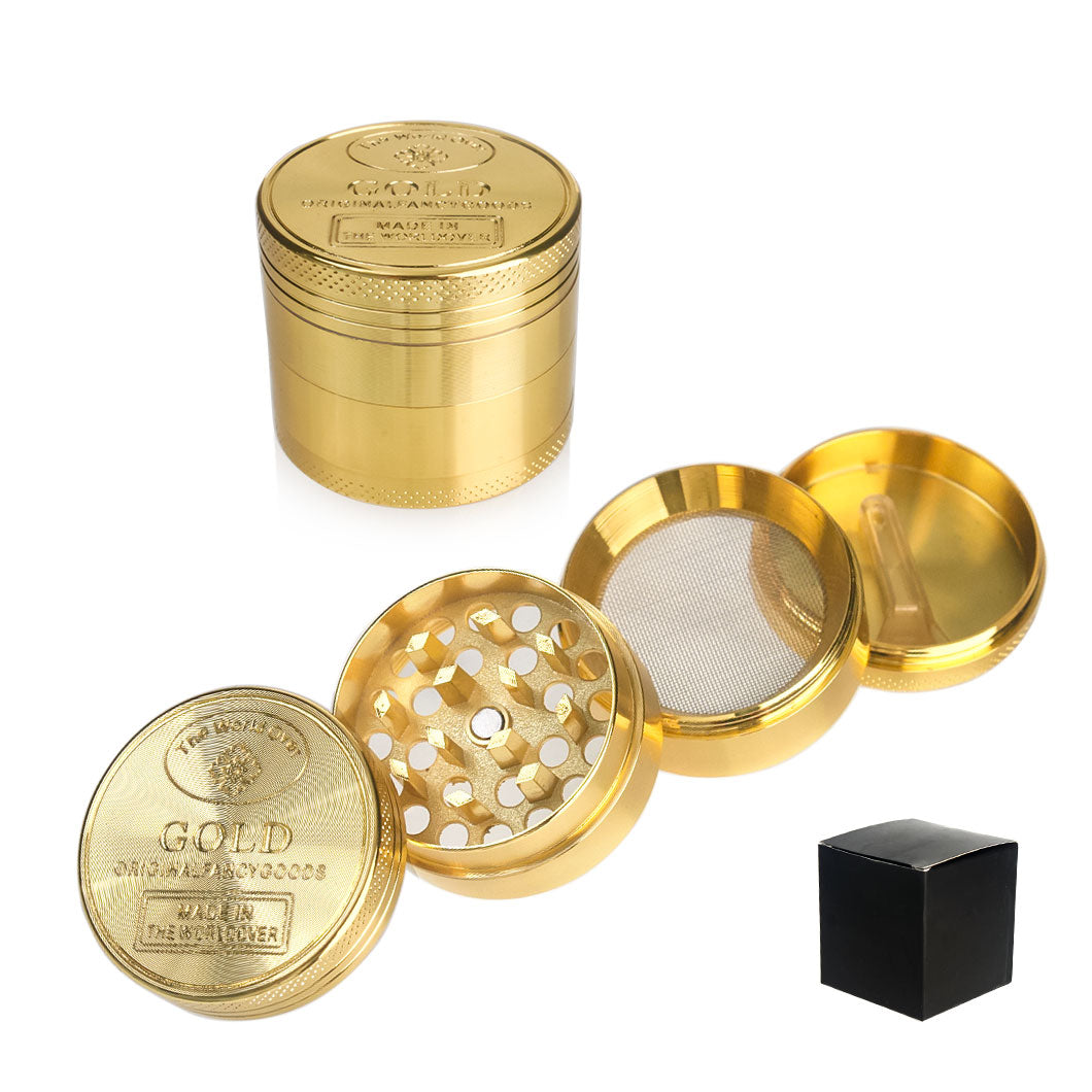 4 Part Zinc Alloy Herb Grinder | Gold | 50mm